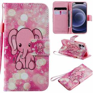 For iPhone 12 mini Painting Horizontal Flip Leather Case with Holder & Card Slot & Lanyard (Pink Elephant)