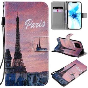 For iPhone 12 / 12 Pro Painting Horizontal Flip Leather Case with Holder & Card Slot & Lanyard(Eiffel Tower)