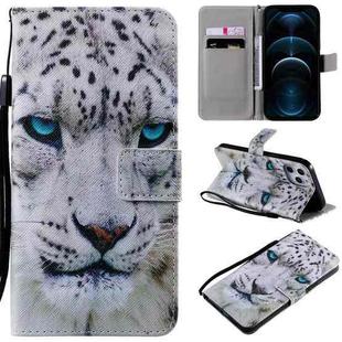 For iPhone 12 Pro Max Painting Horizontal Flip Leather Case with Holder & Card Slot & Lanyard(White Leopard)