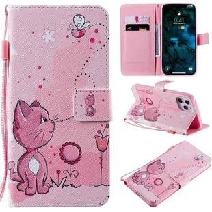 For iPhone 12 Pro Max Painting Horizontal Flip Leather Case with Holder & Card Slot & Lanyard(Cat and Bee)