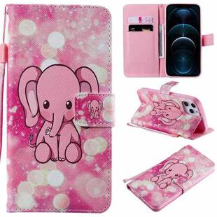 For iPhone 12 Pro Max Painting Horizontal Flip Leather Case with Holder & Card Slot & Lanyard(Pink Elephant)