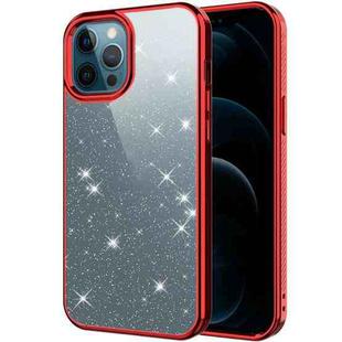 Electroplating Frame Glitter Powder Protective Case For iPhone 12 / 12 Pro(Red)