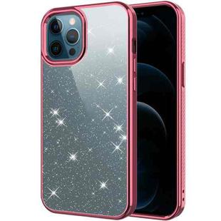 Electroplating Frame Glitter Powder Protective Case For iPhone 12 / 12 Pro(Rose Red)