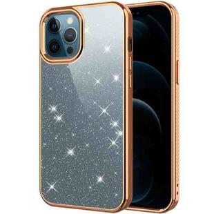 Electroplating Frame Glitter Powder Protective Case For iPhone 12 Pro Max(Orange)