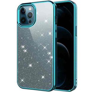 Electroplating Frame Glitter Powder Protective Case For iPhone 12 Pro Max(Blue)