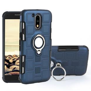 For Motorola Moto G4 Plus 2 In 1 Cube PC + TPU Protective Case with 360 Degrees Rotate Silver Ring Holder(Navy Blue)