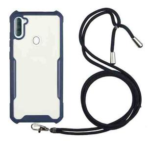 For Samsung Galaxy A11 / M11 Acrylic + Color TPU Shockproof Case with Neck Lanyard(Dark Blue)