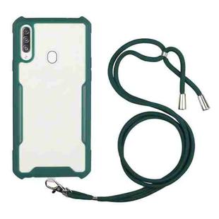 For Samsung Galaxy A20 / A30 Acrylic + Color TPU Shockproof Case with Neck Lanyard(Dark Green)