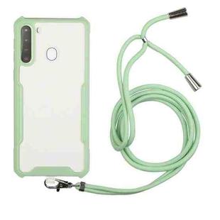 For Samsung Galaxy A21 Acrylic + Color TPU Shockproof Case with Neck Lanyard(Avocado)