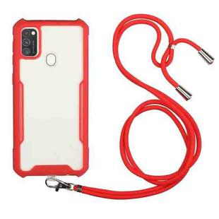 For Samsung Galaxy A21s Acrylic + Color TPU Shockproof Case with Neck Lanyard(Red)