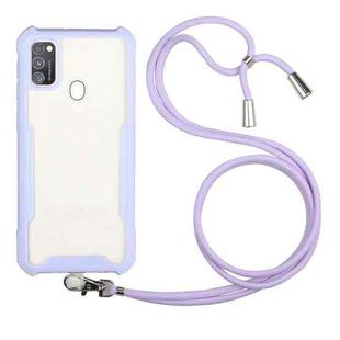 For Samsung Galaxy A21s Acrylic + Color TPU Shockproof Case with Neck Lanyard(Purple)