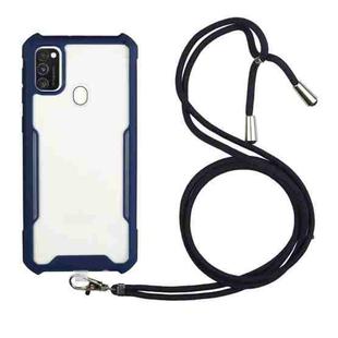 For Samsung Galaxy A21s Acrylic + Color TPU Shockproof Case with Neck Lanyard(Dark Blue)