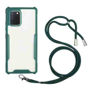 For Samsung Galaxy A41 Acrylic + Color TPU Shockproof Case with Neck Lanyard(Dark Green)