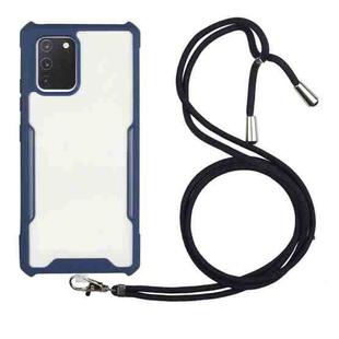 For Samsung Galaxy A51 Acrylic + Color TPU Shockproof Case with Neck Lanyard(Dark Blue)