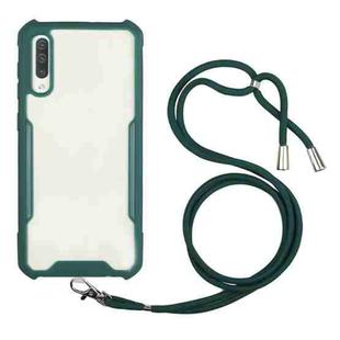 For Samsung Galaxy A70 / A70s Acrylic + Color TPU Shockproof Case with Neck Lanyard(Dark Green)