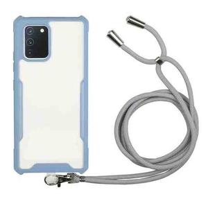 For Samsung Galaxy A71 Acrylic + Color TPU Shockproof Case with Neck Lanyard(Milk Grey)