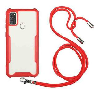 For Samsung Galaxy M30s / M21 Acrylic + Color TPU Shockproof Case with Neck Lanyard(Red)