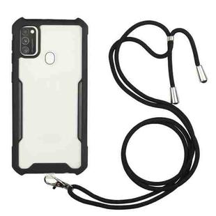 For Samsung Galaxy M30s / M21 Acrylic + Color TPU Shockproof Case with Neck Lanyard(Black)