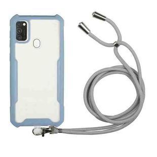 For Samsung Galaxy M30s / M21 Acrylic + Color TPU Shockproof Case with Neck Lanyard(Milk Grey)