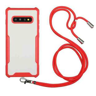 For Samsung Galaxy S10 Acrylic + Color TPU Shockproof Case with Neck Lanyard(Red)