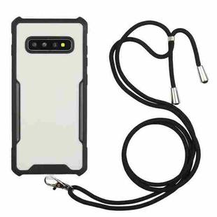 For Samsung Galaxy S10 Acrylic + Color TPU Shockproof Case with Neck Lanyard(Black)