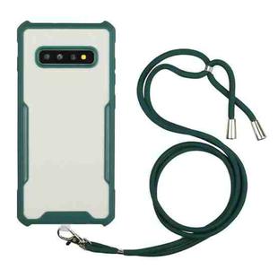 For Samsung Galaxy S10 Acrylic + Color TPU Shockproof Case with Neck Lanyard(Dark Green)