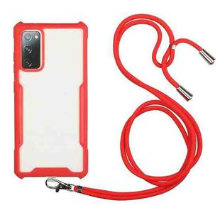 For Samsung Galaxy S20 FE Acrylic + Color TPU Shockproof Case with Neck Lanyard(Red)