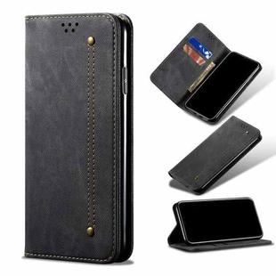 For Samsung Galaxy A12 5G Denim Texture Casual Style Horizontal Flip Leather Case with Holder & Card Slots & Wallet(Black)