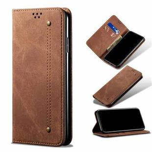 For Samsung Galaxy A72 5G Denim Texture Casual Style Horizontal Flip Leather Case with Holder & Card Slots & Wallet(Brown)