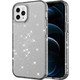 For iPhone 12 Pro Max Transparent Glitter Powder Protective Case(Black)