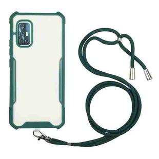 For vivo V19 (Indian Version) Acrylic + Color TPU Shockproof Case with Neck Lanyard(Dark Green)