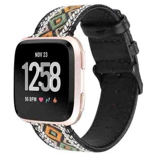 For Fitbit Versa Ethnic Style Genuine Leather  Watch Band(Retro)