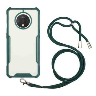 For OnePlus 7T Acrylic + Color TPU Shockproof Case with Neck Lanyard(Dark Green)