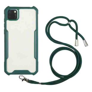 For OPPO Realme C11 Acrylic + Color TPU Shockproof Case with Neck Lanyard(Dark Green)