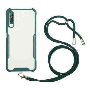 For Xiaomi Redmi 9A Acrylic + Color TPU Shockproof Case with Neck Lanyard(Dark Green)