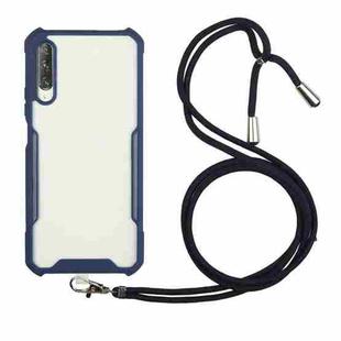 For Xiaomi Redmi 9A Acrylic + Color TPU Shockproof Case with Neck Lanyard(Dark Blue)