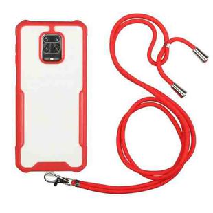 For Xiaomi Redmi Note 9S / Note 9 Pro Acrylic + Color TPU Shockproof Case with Neck Lanyard(Red)