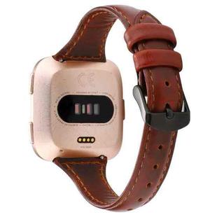 For Fitbit Versa Crazy Horse Texture Genuine Leather Watch Band(Red Brown)