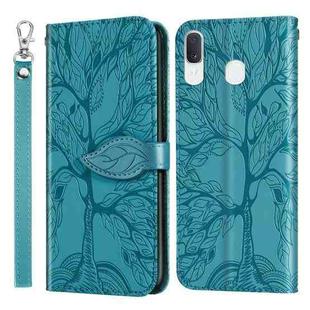 For Samsung Galaxy A20 / A30 Life of Tree Embossing Pattern Horizontal Flip Leather Case with Holder & Card Slot & Wallet & Photo Frame & Lanyard(Lake Blue)