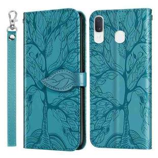 For Samsung Galaxy A20e Life of Tree Embossing Pattern Horizontal Flip Leather Case with Holder & Card Slot & Wallet & Photo Frame & Lanyard(Lake Blue)