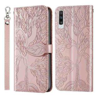 For Samsung Galaxy A50 Life of Tree Embossing Pattern Horizontal Flip Leather Case with Holder & Card Slot & Wallet & Photo Frame & Lanyard(Rose Gold)