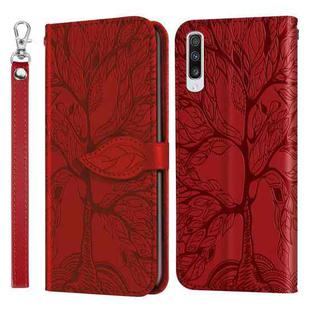 For Samsung Galaxy A50 Life of Tree Embossing Pattern Horizontal Flip Leather Case with Holder & Card Slot & Wallet & Photo Frame & Lanyard(Red)