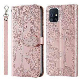 For Samsung Galaxy M40s Life of Tree Embossing Pattern Horizontal Flip Leather Case with Holder & Card Slot & Wallet & Photo Frame & Lanyard(Rose Gold)