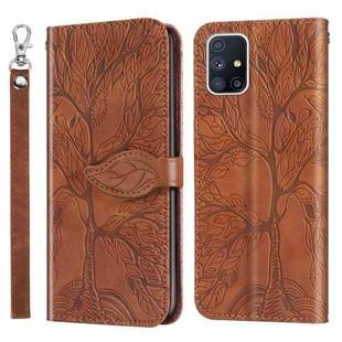 For Samsung Galaxy M40s Life of Tree Embossing Pattern Horizontal Flip Leather Case with Holder & Card Slot & Wallet & Photo Frame & Lanyard(Brown)