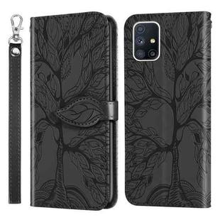 For Samsung Galaxy A71 Life of Tree Embossing Pattern Horizontal Flip Leather Case with Holder & Card Slot & Wallet & Photo Frame & Lanyard(Black)