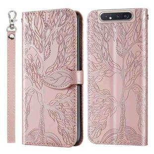 For Samsung Galaxy A80 / A90 Life of Tree Embossing Pattern Horizontal Flip Leather Case with Holder & Card Slot & Wallet & Photo Frame & Lanyard(Rose Gold)