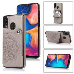 For Samsung Galaxy A20 / A30 Embossed Pattern PU + TPU Protective Case with Holder & Wallet & Card Slots(Grey)