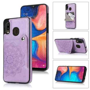 For Samsung Galaxy A20 / A30 Embossed Pattern PU + TPU Protective Case with Holder & Wallet & Card Slots(Purple)