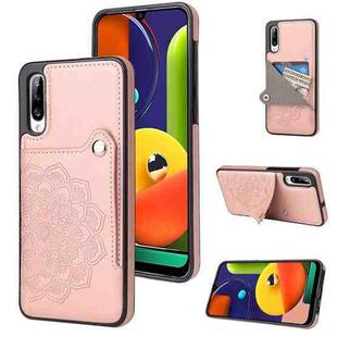 For Samsung Galaxy A50 Embossed Pattern PU + TPU Protective Case with Holder & Wallet & Card Slots(Rose Gold)
