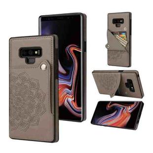 For Samsung Galaxy Note9 Embossed Pattern PU + TPU Protective Case with Holder & Wallet & Card Slots(Grey)